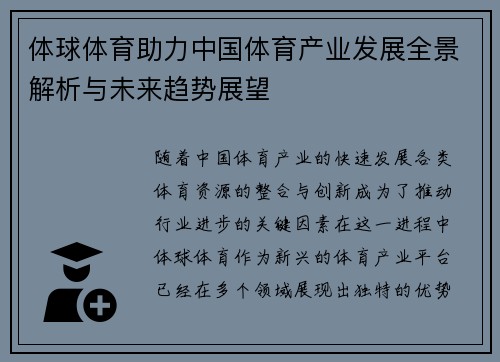 体球体育助力中国体育产业发展全景解析与未来趋势展望